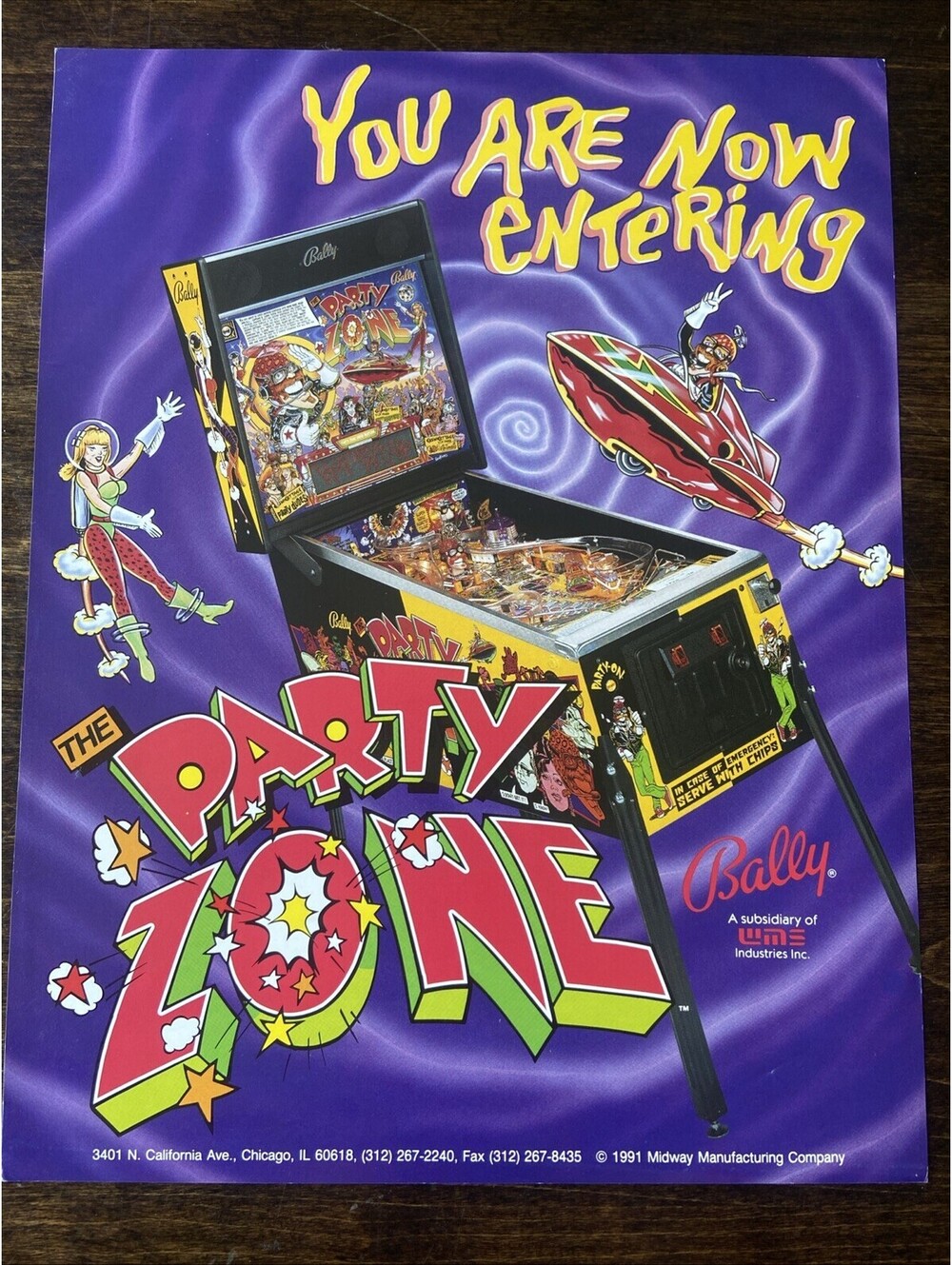 Bally Party Zone Arcade Pinball FLYER Original Ad Promo 1991 Poster Not PCB